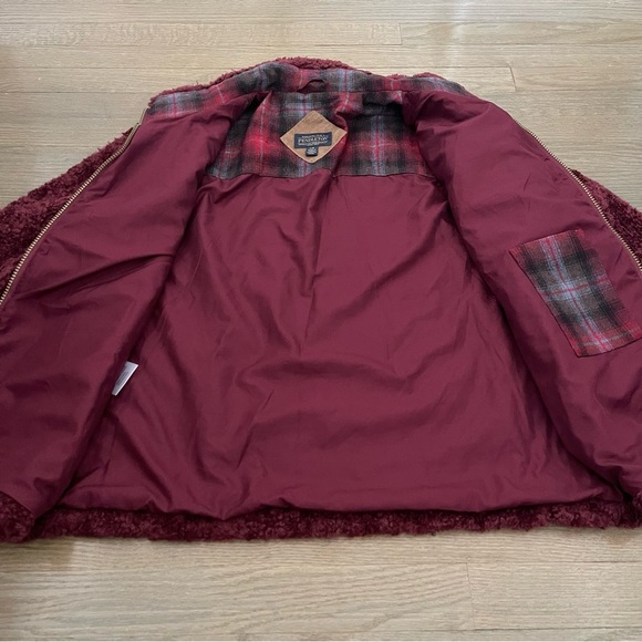 Pendleton Women’s Burgundy Sherpa Full Zip Mock Neck Sweater Jacket Size Large - Picture 8 of 14